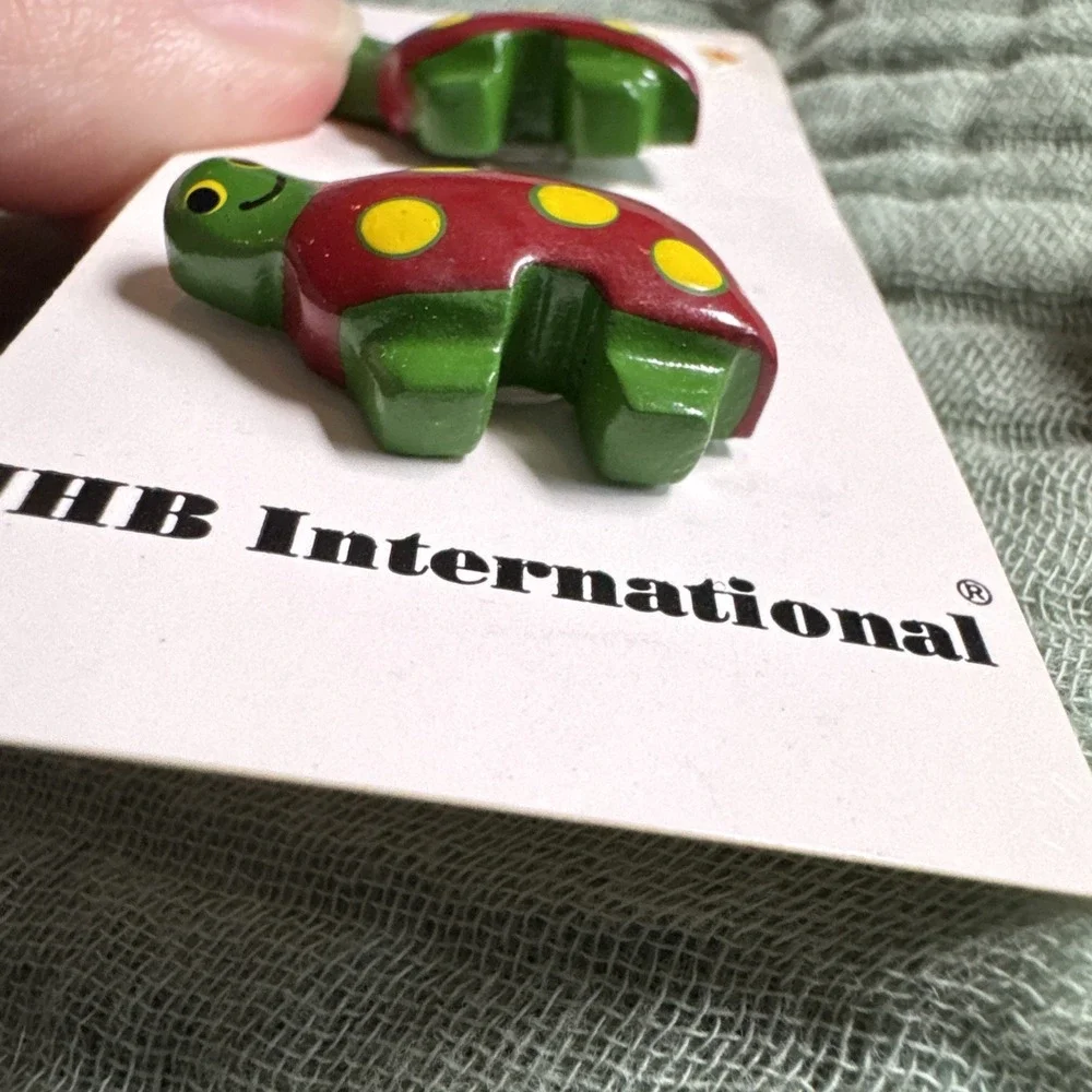 JHB International Hand Painted Turtle Buttons Red Yellow Polka Dot Set of 4 1